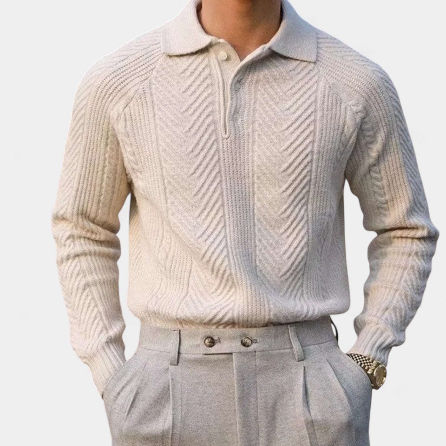 Norrskenberg | Herr Stickad Långärmad Piké - Old Money Halv-zip Tröja