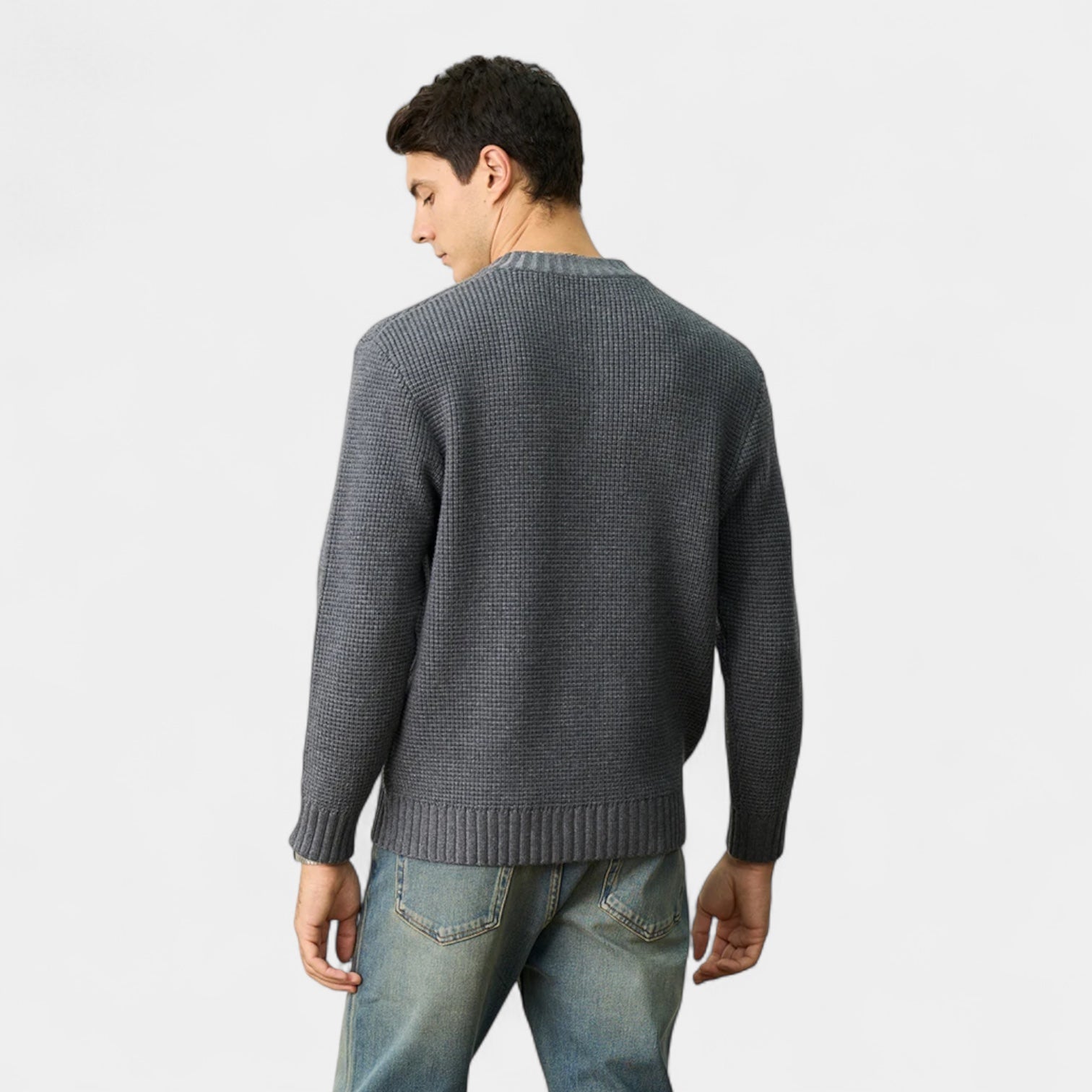 Norrskenberg | Henleytröja i Merinoull för Herr - Långärmad Stickad Pullover
