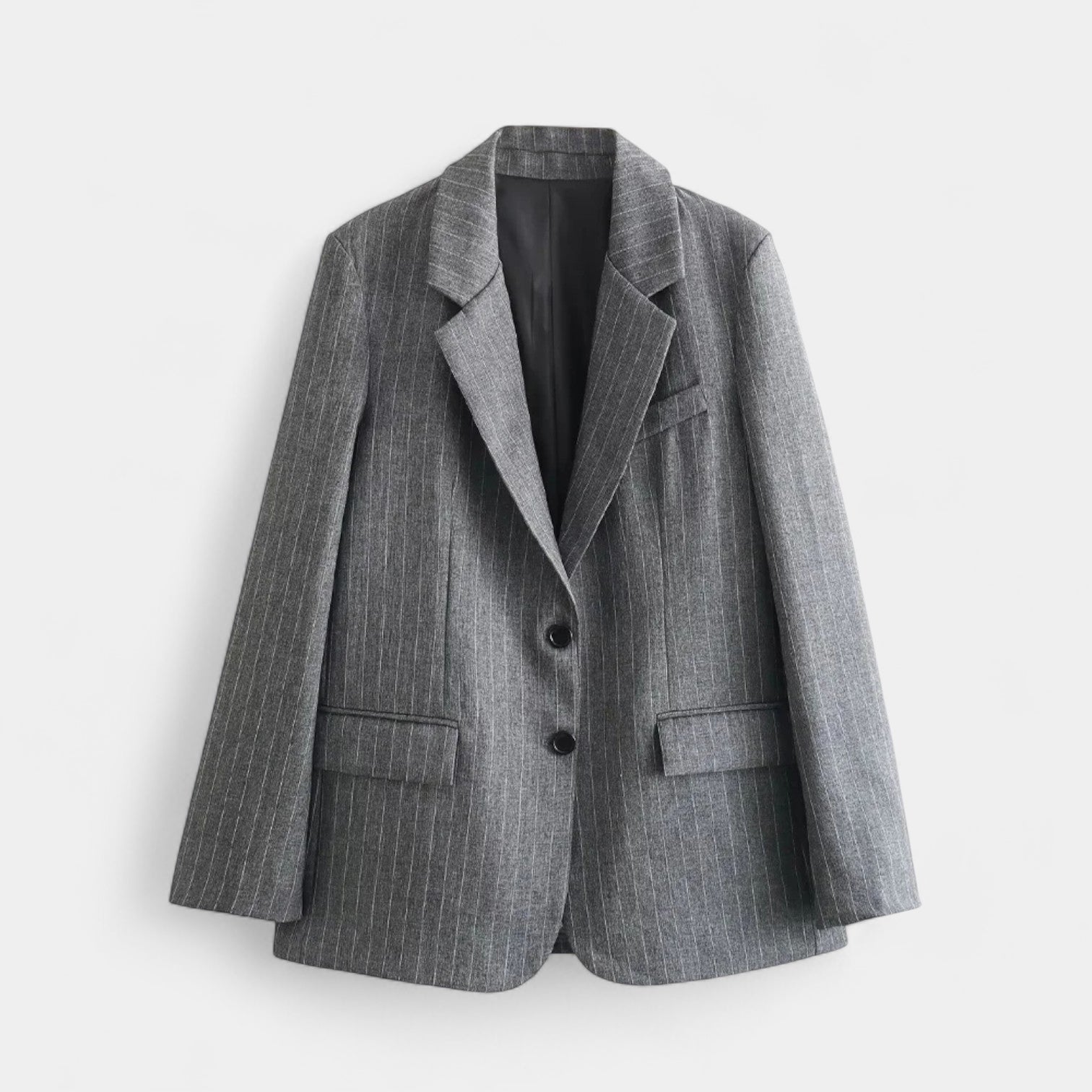 Norrskenberg | Dam Kritstrecksrandig Blazer – Enkelknäppt, Hackslag & Fodrad