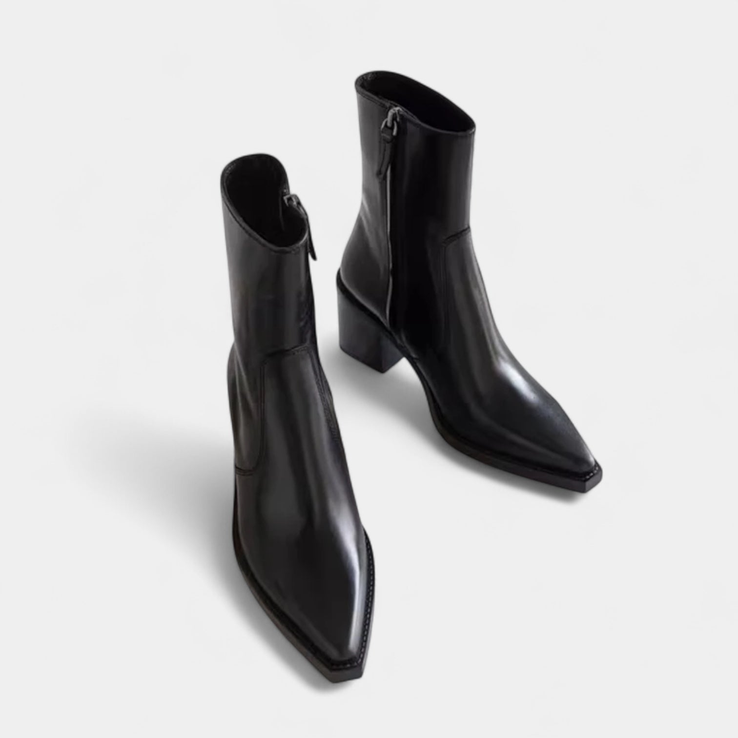 Norrskenberg | Dam Ankelboots i Läder - Spetsig Tå, Blockklack & Sidodragkedja
