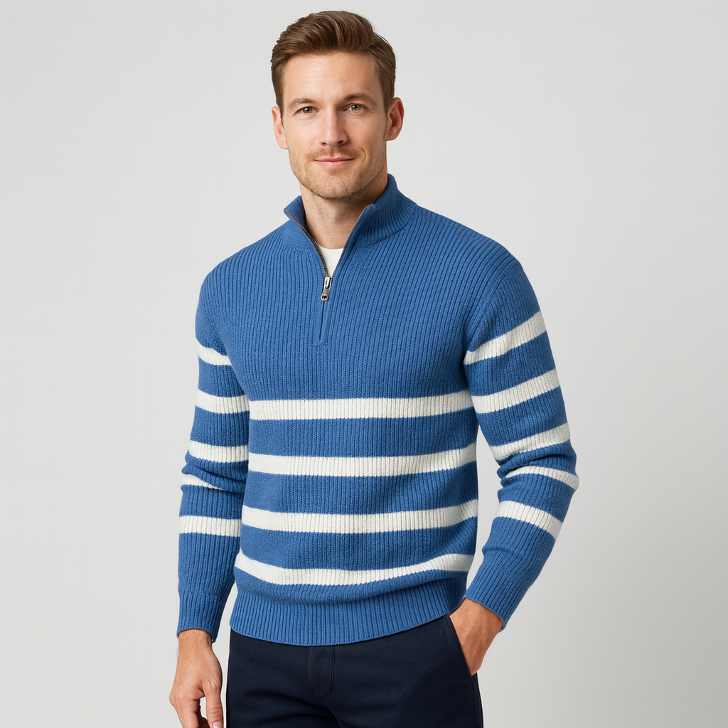 Norrskenberg | Herr Randig Quarter-Zip Tröja