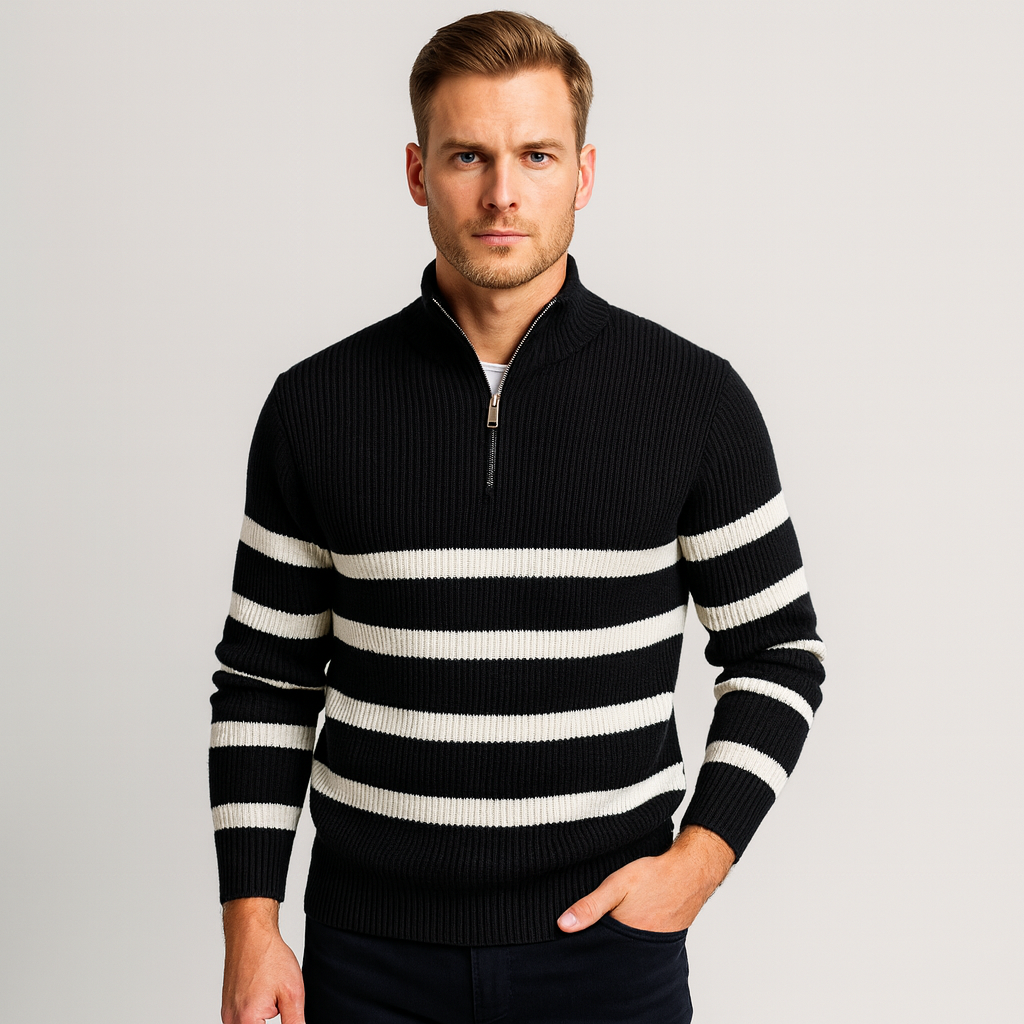 Norrskenberg | Herr Randig Quarter-Zip Tröja