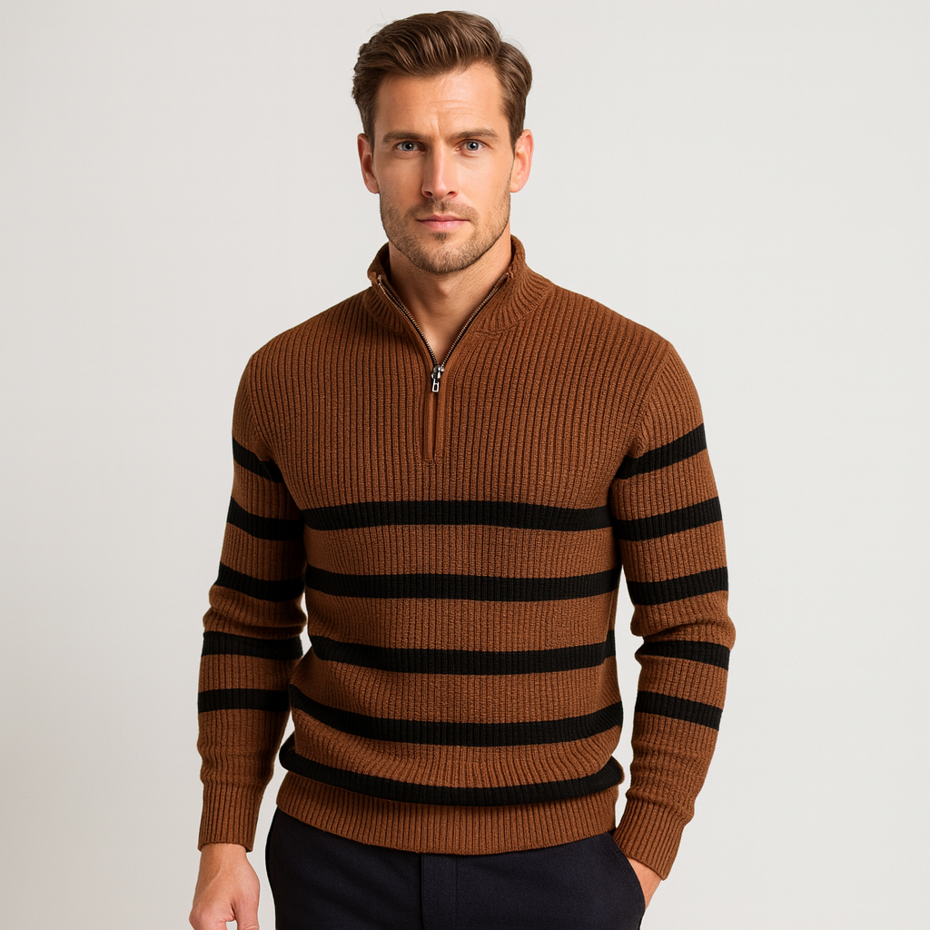 Norrskenberg | Herr Randig Quarter-Zip Tröja