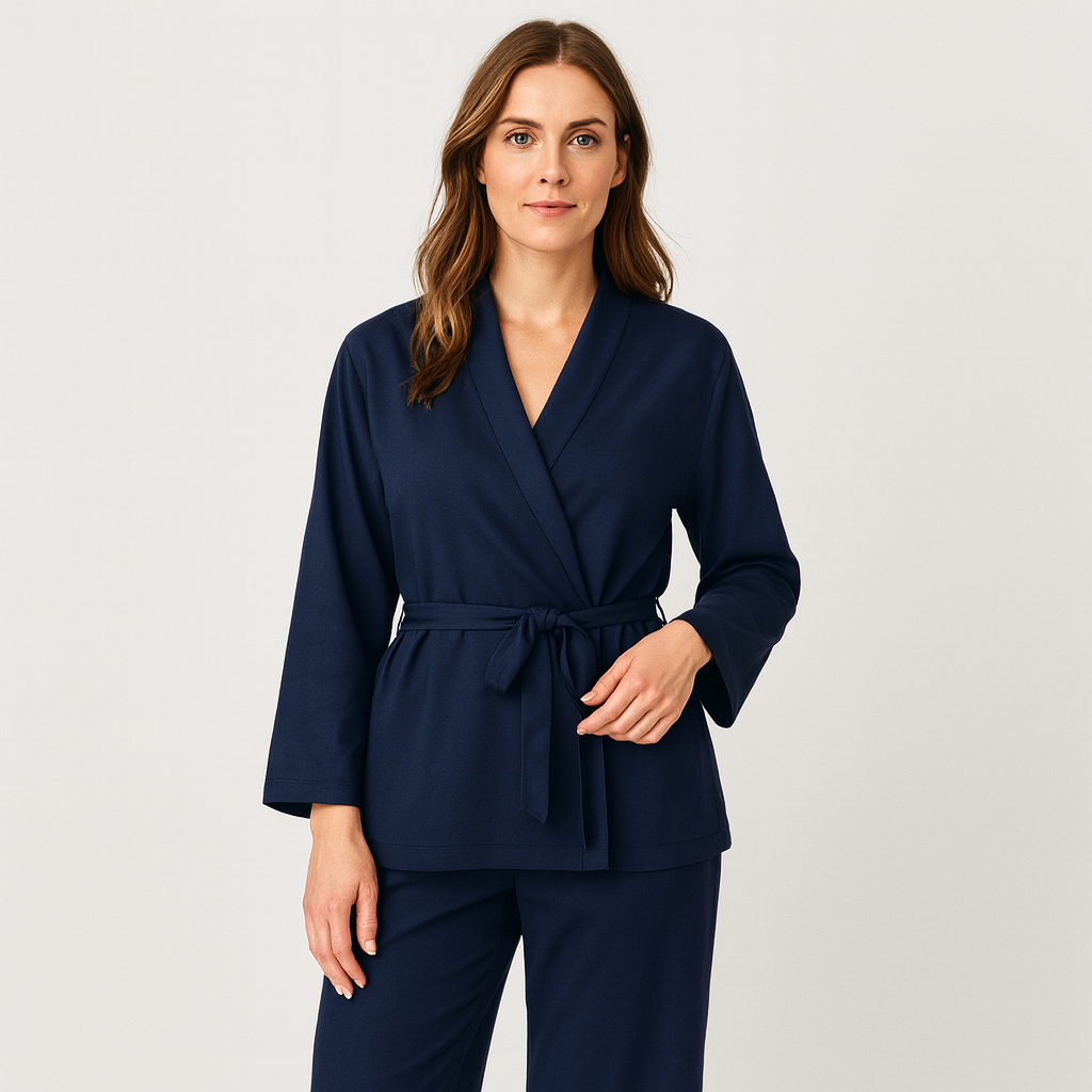 Norrskenberg | Dam Two-Piece Set i Linne - Kimono med Skärp & Vida byxor