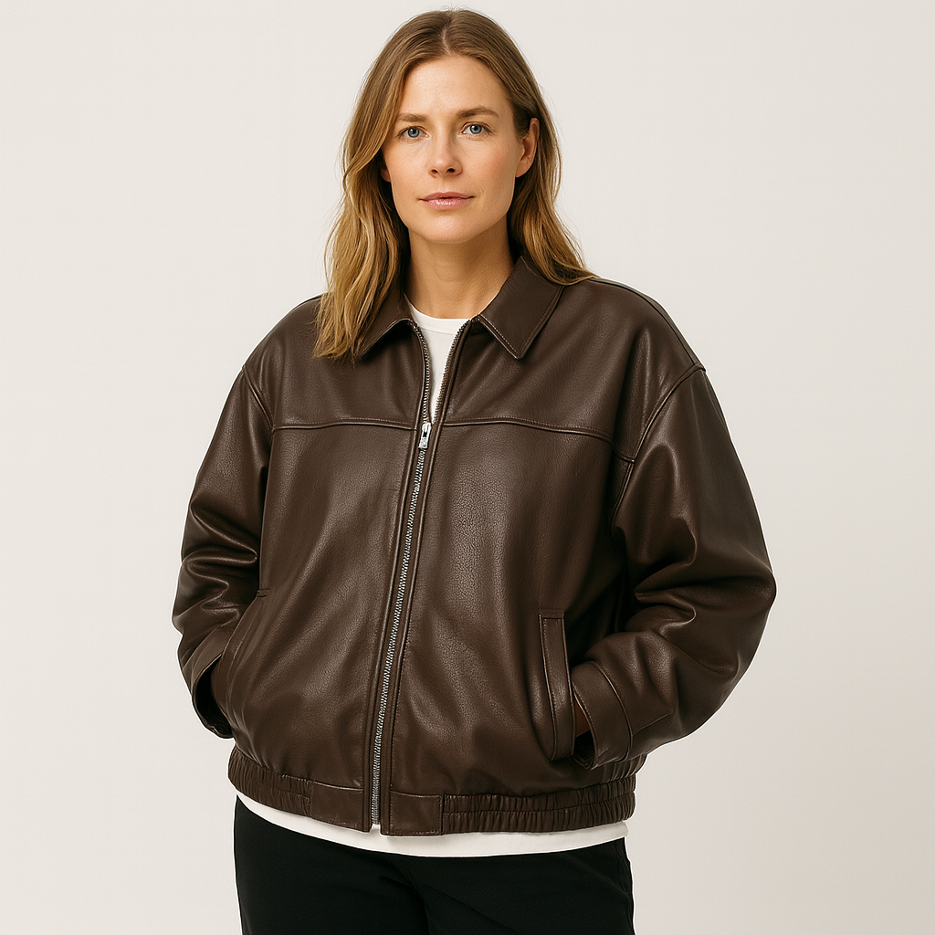 Norrskenberg | Vintagejacka i Vegant Läder - Oversize Läderkappa