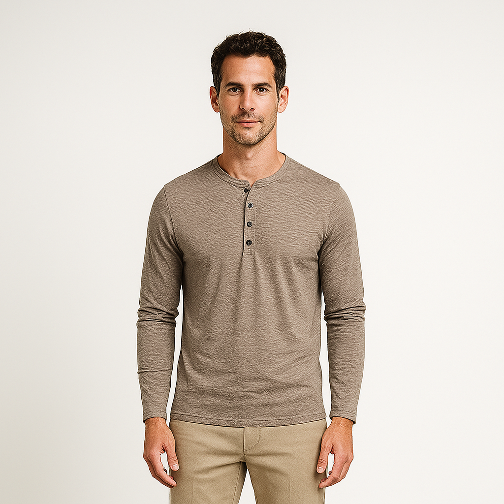 Norrskenberg | Långärmad Henley Skjorta i bomull | Casual Shirt