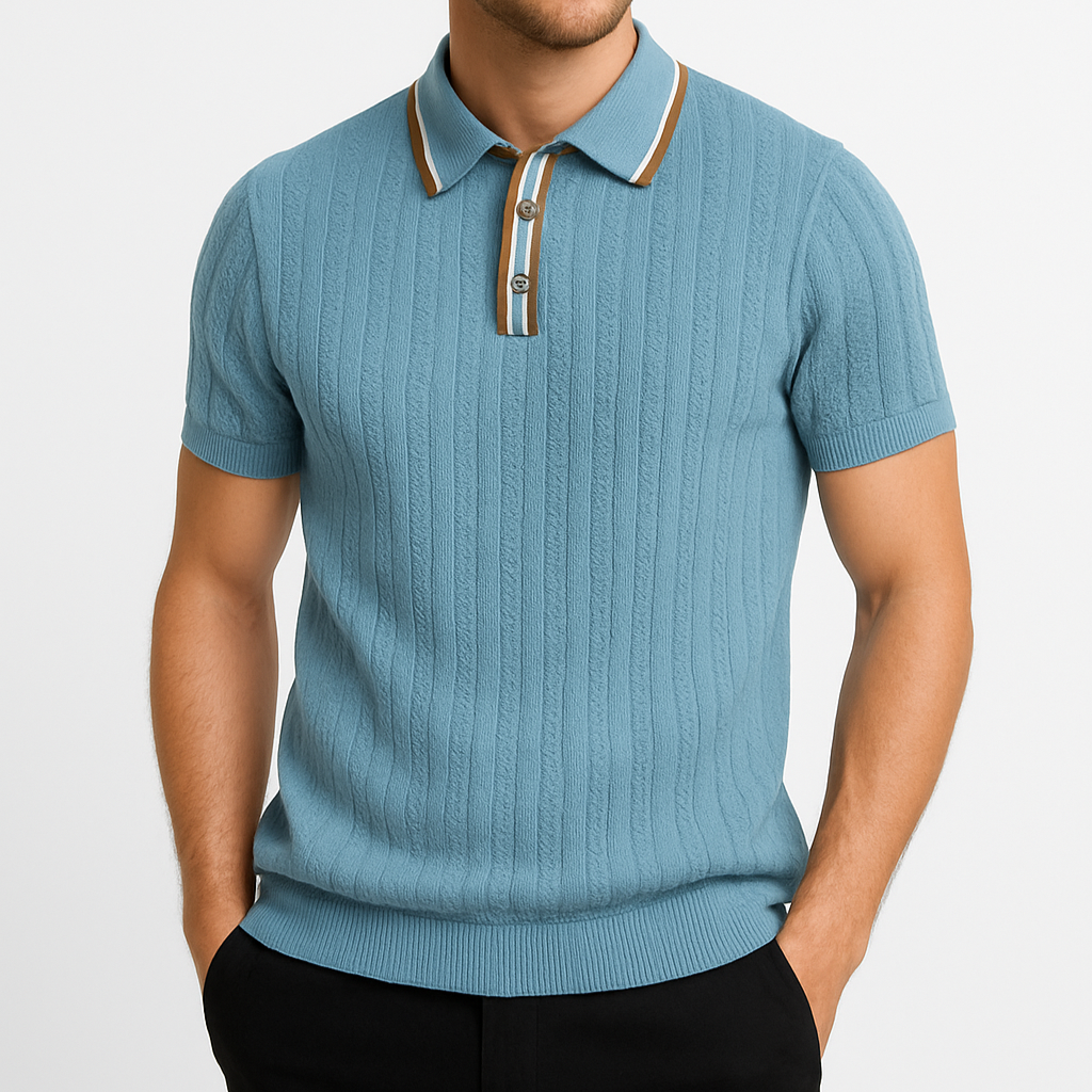 Norrskenberg | Klassisk Kortärmad Pikétröja för Män - Ribbad T-shirt