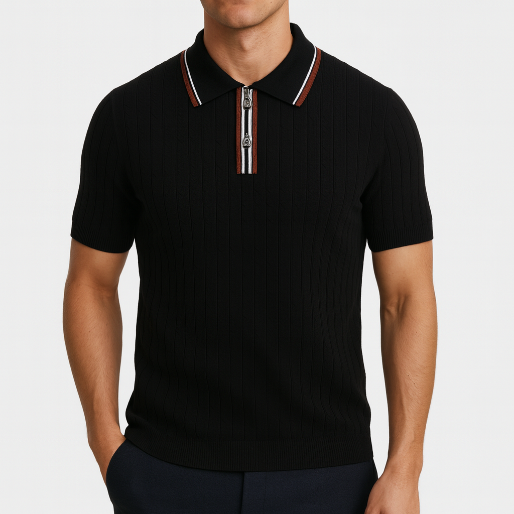 Norrskenberg | Klassisk Kortärmad Pikétröja för Män - Ribbad T-shirt