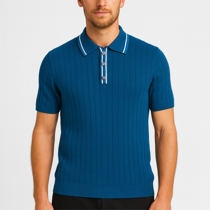 Norrskenberg | Klassisk Kortärmad Pikétröja för Män - Ribbad T-shirt