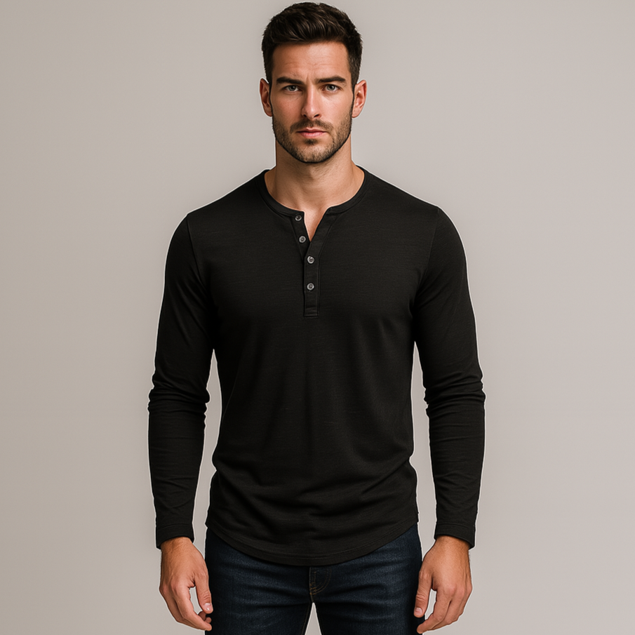 Norrskenberg | Långärmad Henley Skjorta i bomull | Casual Shirt