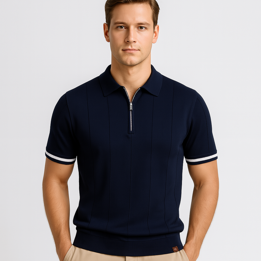 Norrskenberg | Kortärmad Piké Skjorta med Halv‑dragkedja för Herr - Casual T-Shirt