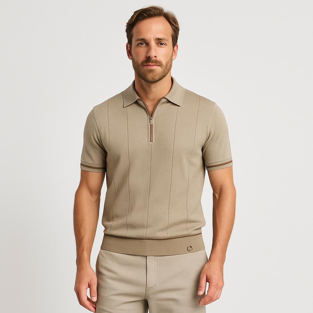 Norrskenberg | Kortärmad Piké Skjorta med Halv‑dragkedja för Herr - Casual T-Shirt