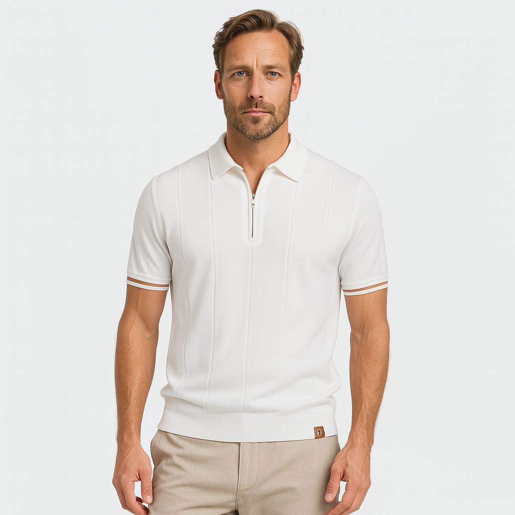 Norrskenberg | Kortärmad Piké Skjorta med Halv‑dragkedja för Herr - Casual T-Shirt