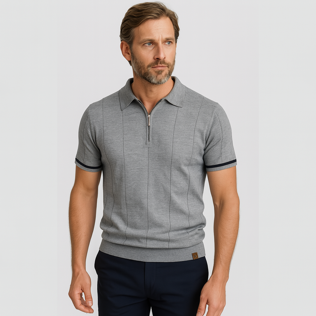 Norrskenberg | Kortärmad Piké Skjorta med Halv‑dragkedja för Herr - Casual T-Shirt