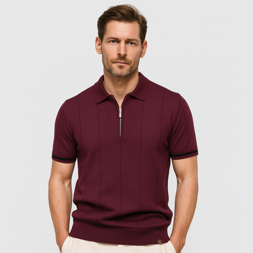 Norrskenberg | Kortärmad Piké Skjorta med Halv‑dragkedja för Herr - Casual T-Shirt