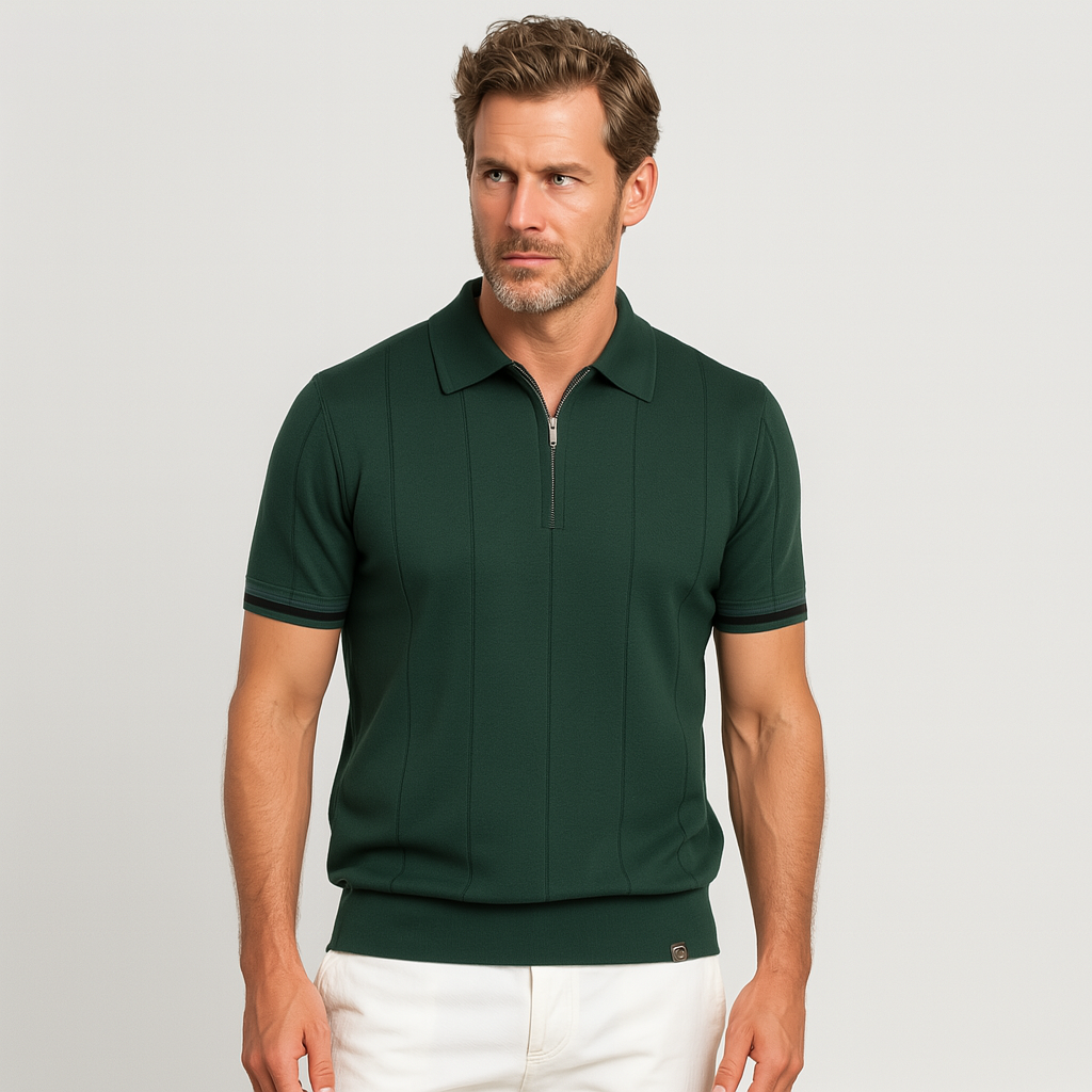 Norrskenberg | Kortärmad Piké Skjorta med Halv‑dragkedja för Herr - Casual T-Shirt