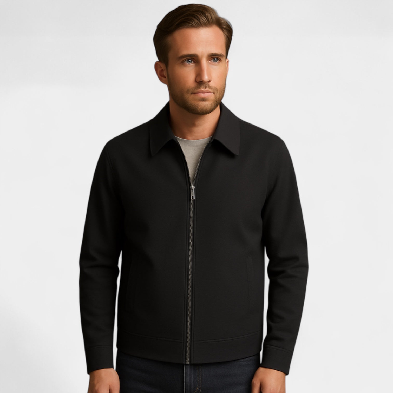 Norrskenberg | Klassisk Herrbomber med Krage - Full Zip Affärsjacka
