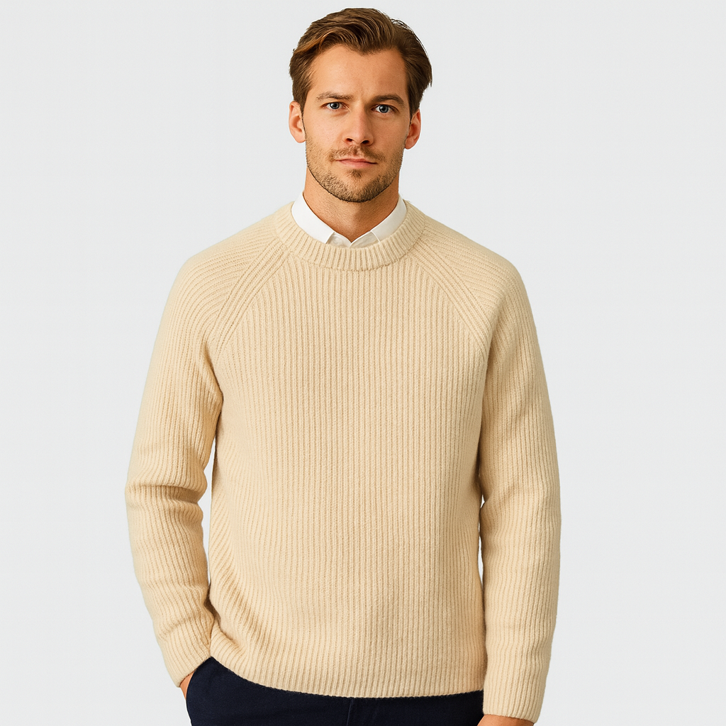 Norrskenberg | Herr Classic Merinoulltröja - Ribbade Raglanärmar
