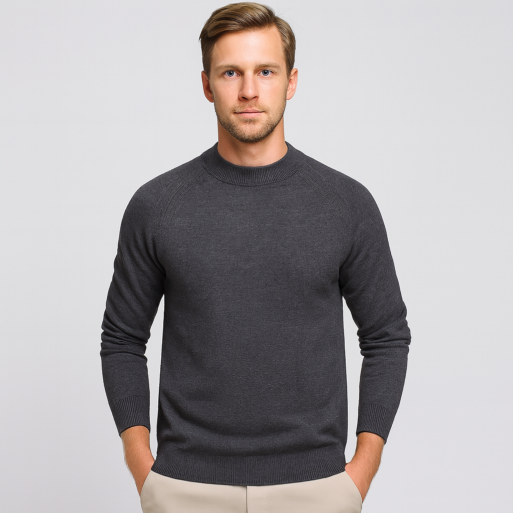 Norrskenberg | Herr Ulltröja med Halvhög Krage - Merino Crew Neck
