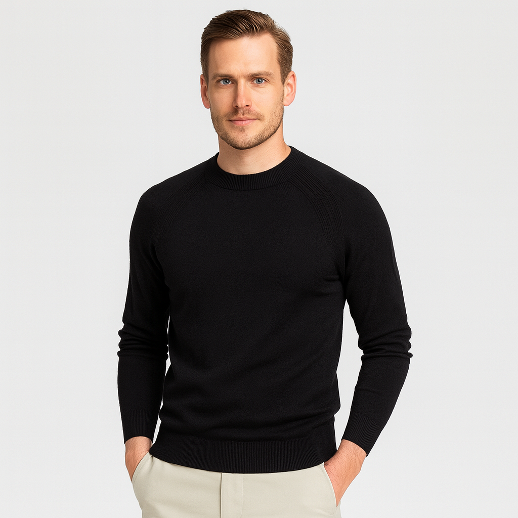 Norrskenberg | Herr Ulltröja med Halvhög Krage - Merino Crew Neck