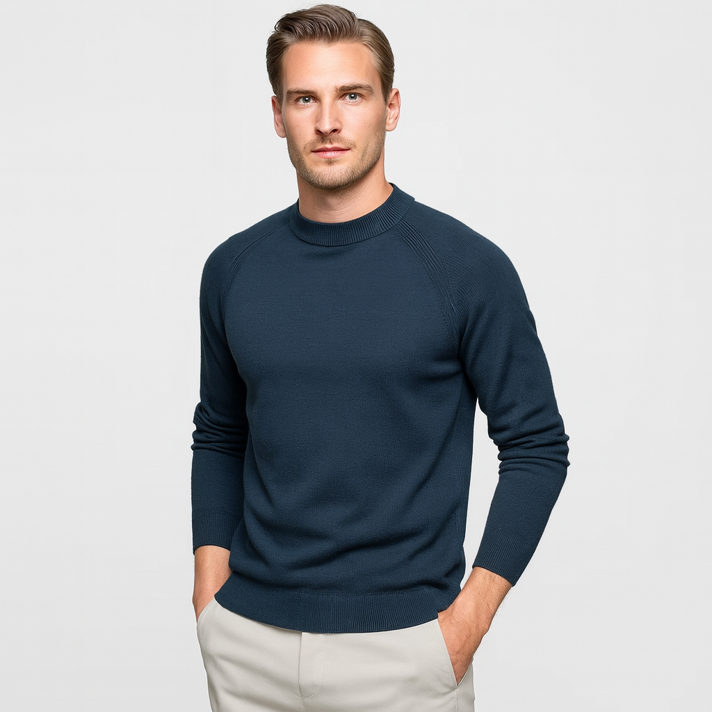 Norrskenberg | Herr Ulltröja med Halvhög Krage - Merino Crew Neck