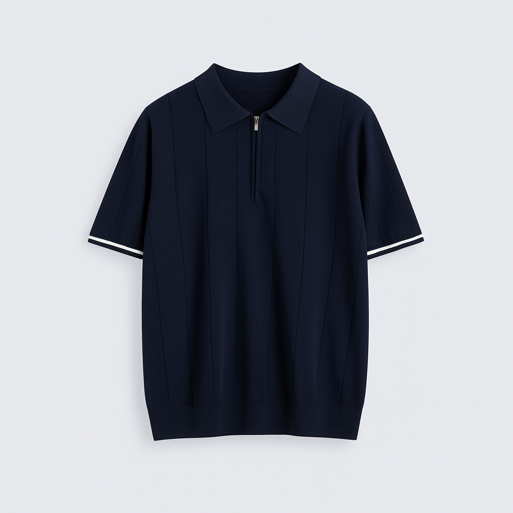 Norrskenberg | Herrpolo i Bomull - Piqué T-shirt med Kvarts Dragkedja