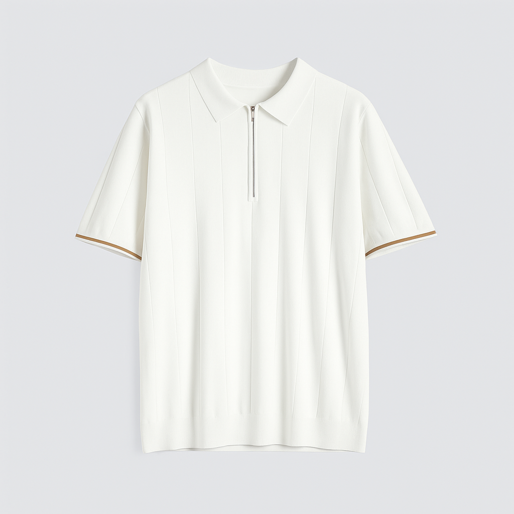 Norrskenberg | Herrpolo i Bomull - Piqué T-shirt med Kvarts Dragkedja
