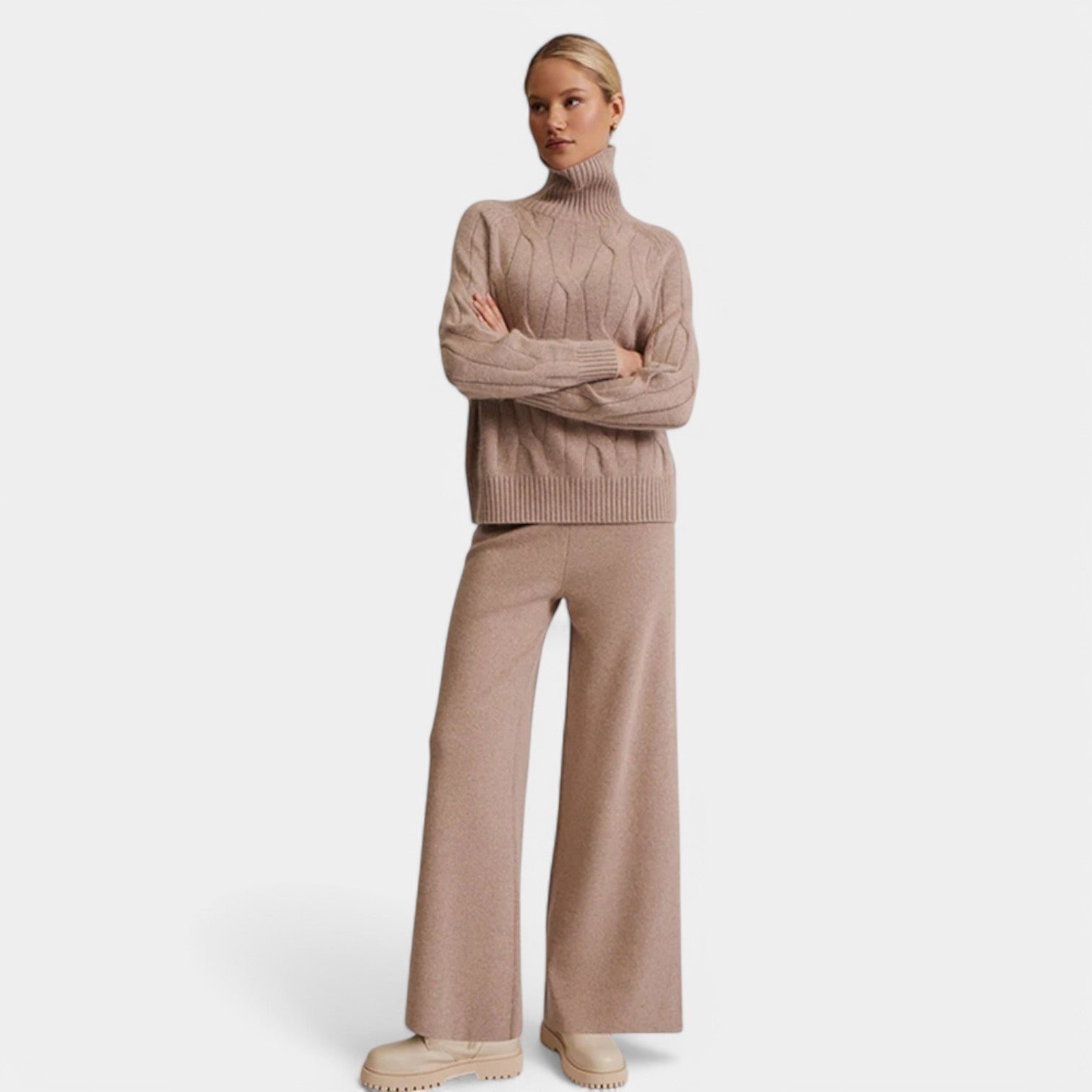 Valenti | Casual Merino Knit Lounge Set - Roll Neck Sweater with Joggers-VALENTI