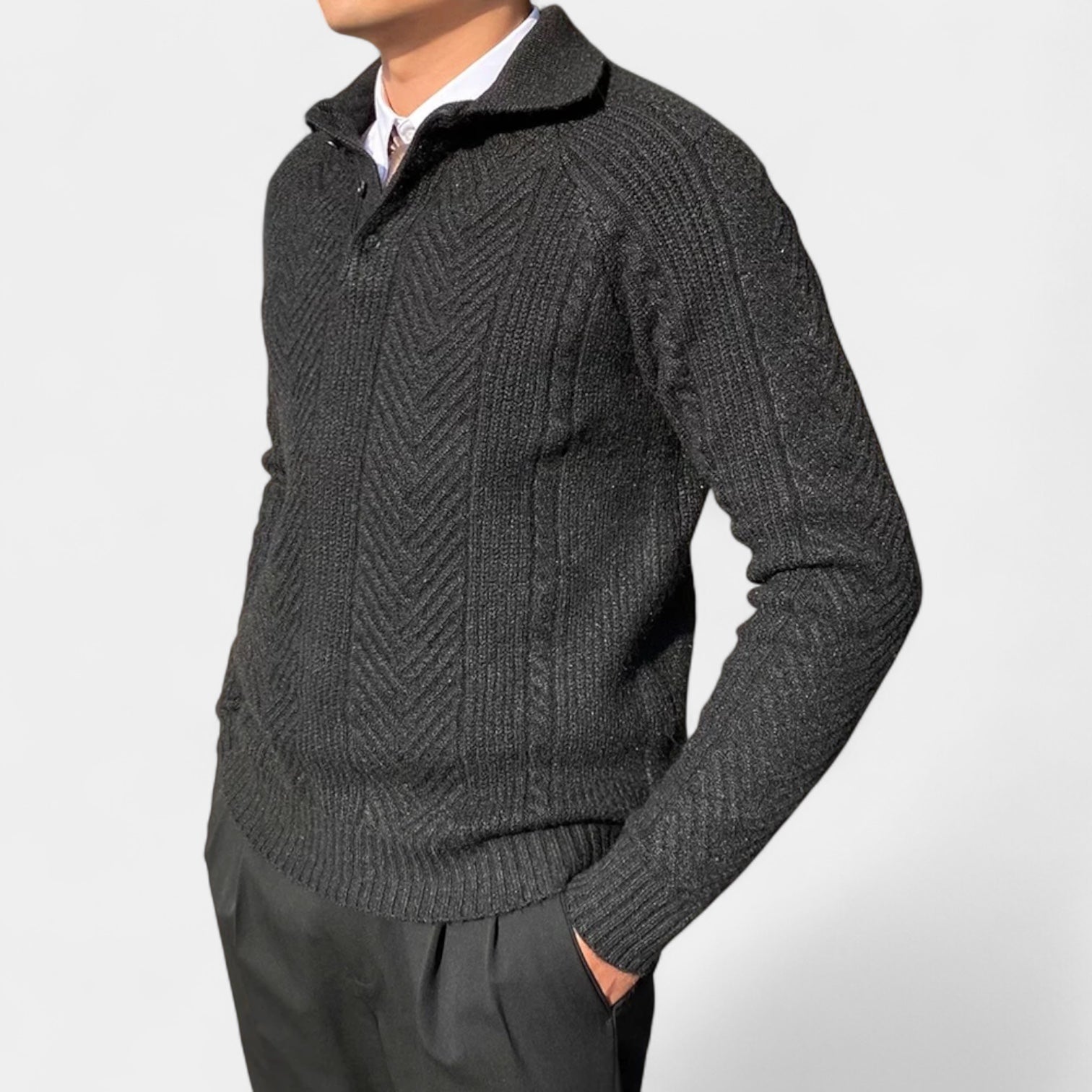 Norrskenberg | Herr Stickad Långärmad Piké - Old Money Halv-zip Tröja
