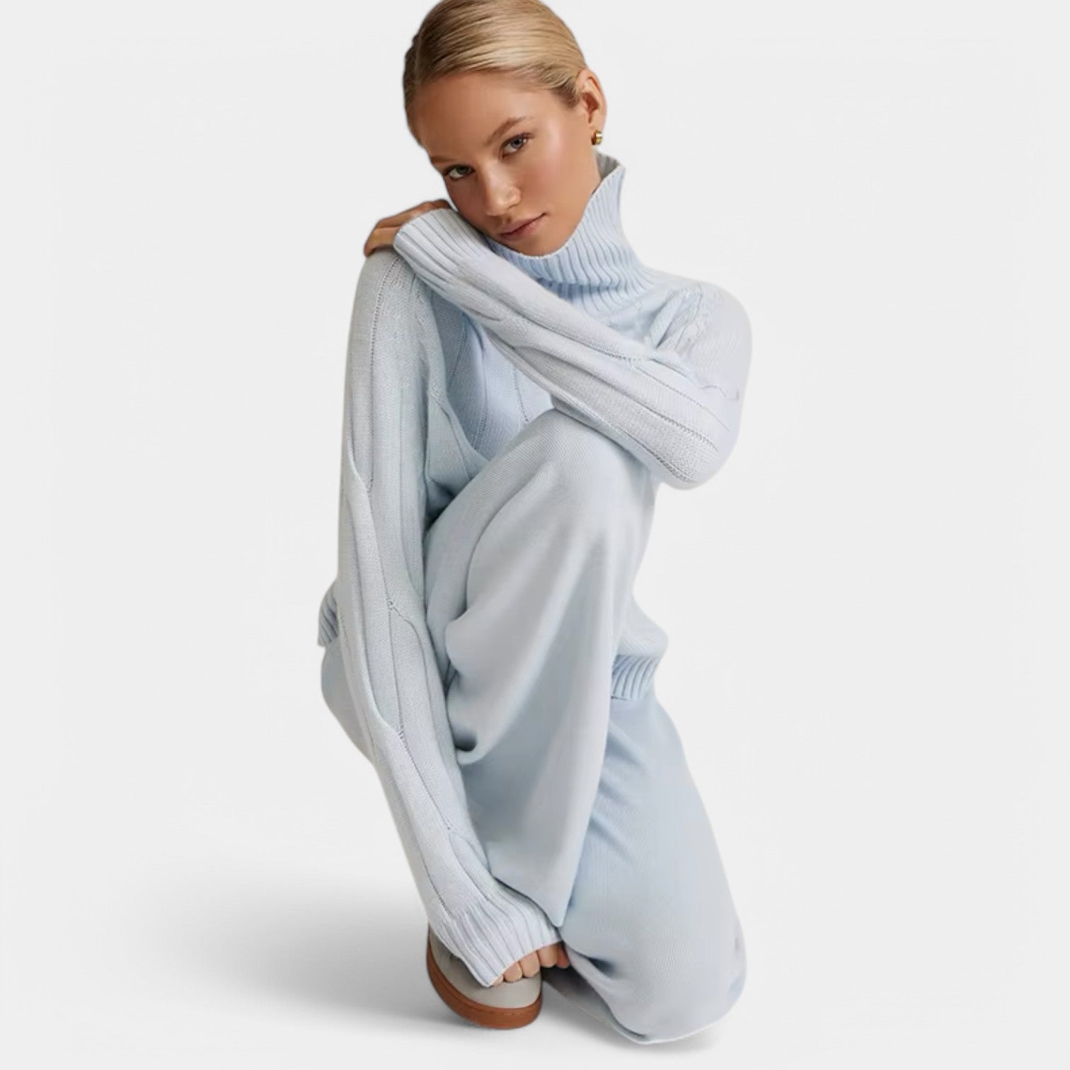 Valenti | Casual Merino Knit Lounge Set - Roll Neck Sweater with Joggers-VALENTI