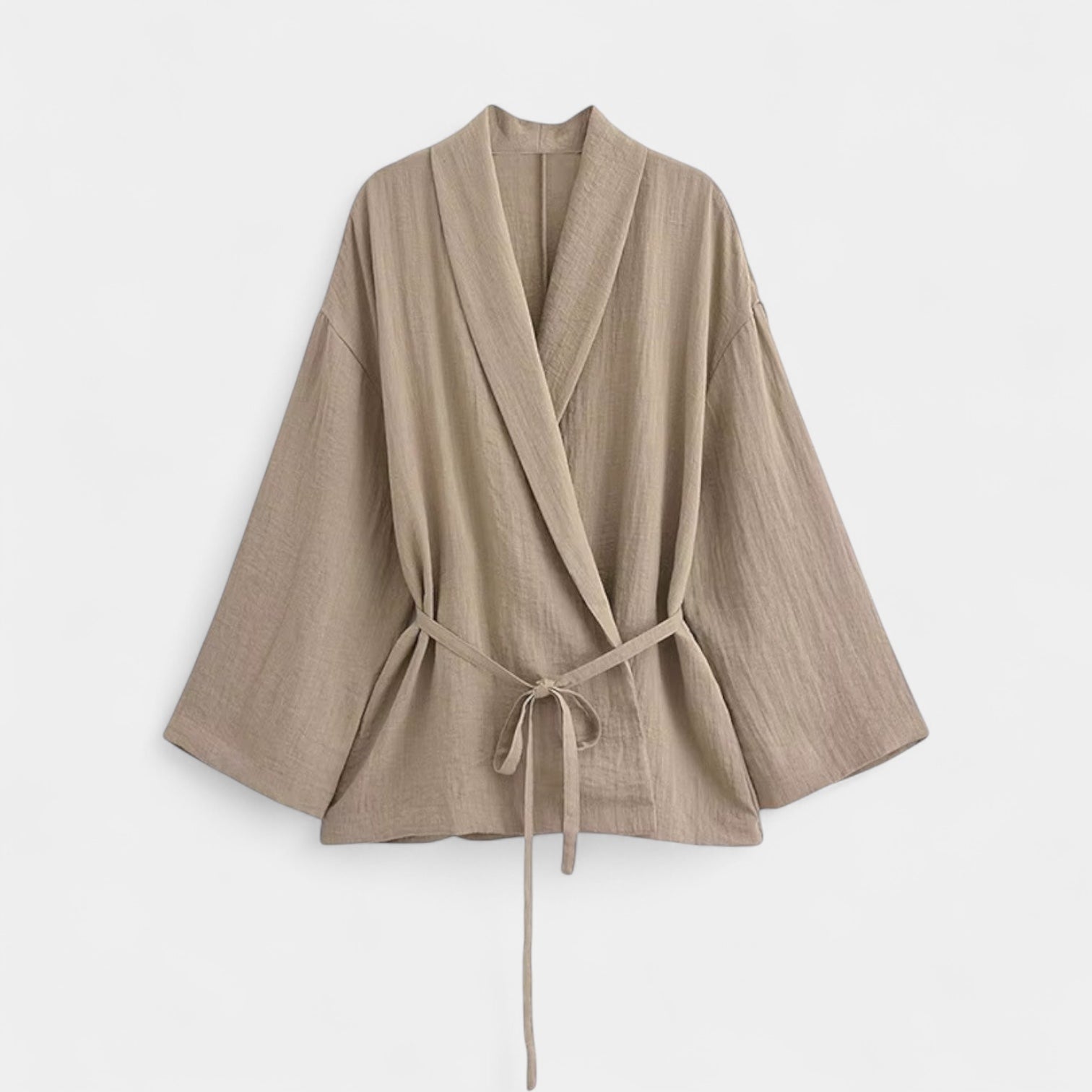 Norrskenberg | Dam Two-Piece Set i Linne - Kimono med Skärp & Vida byxor