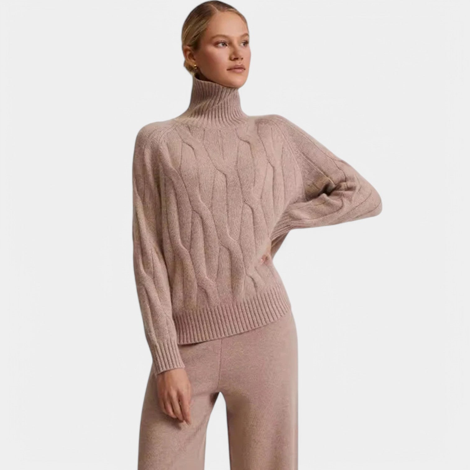 Valenti | Casual Merino Knit Lounge Set - Roll Neck Sweater with Joggers-VALENTI