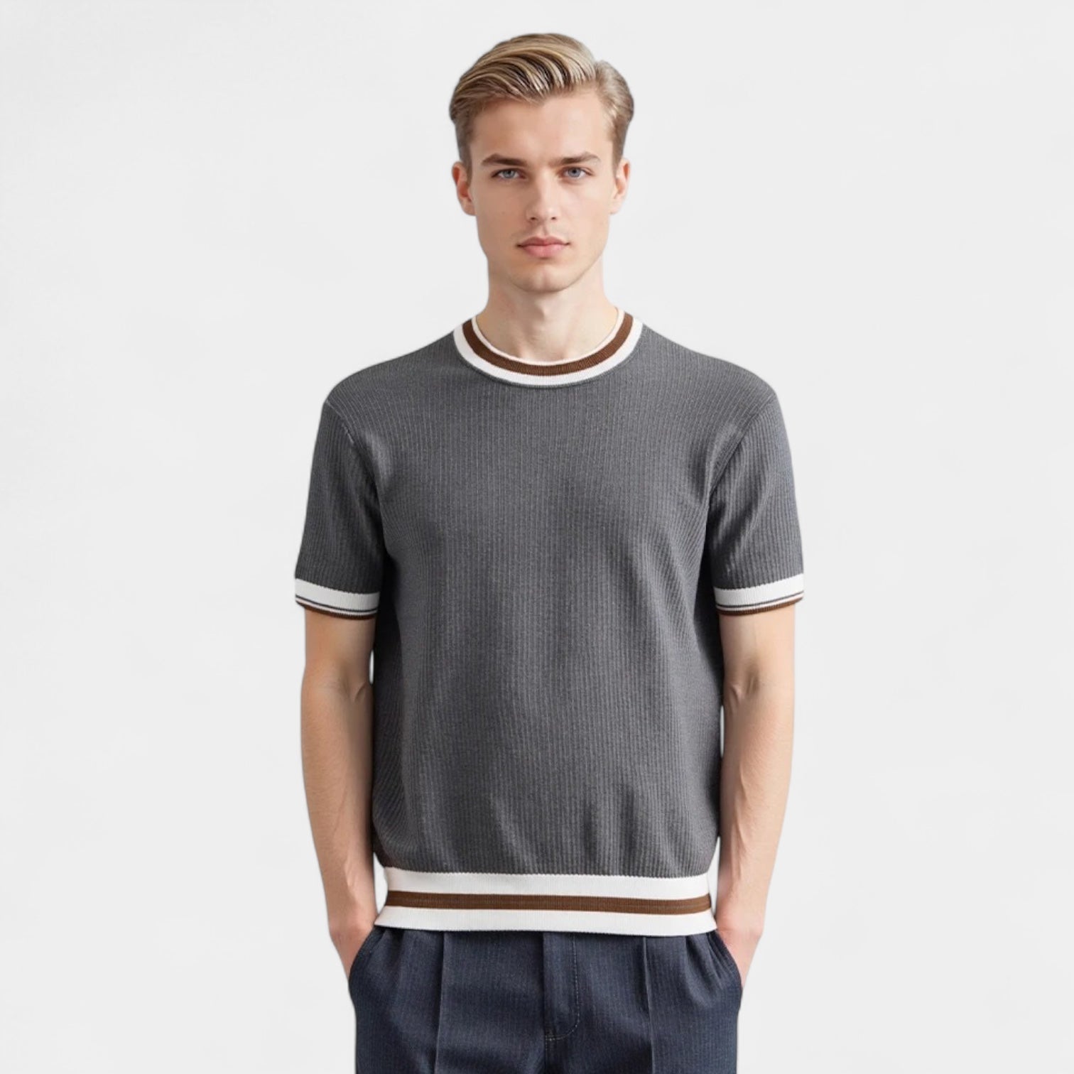 Norrskenberg | Herrstickad T-shirt i Ullmix
