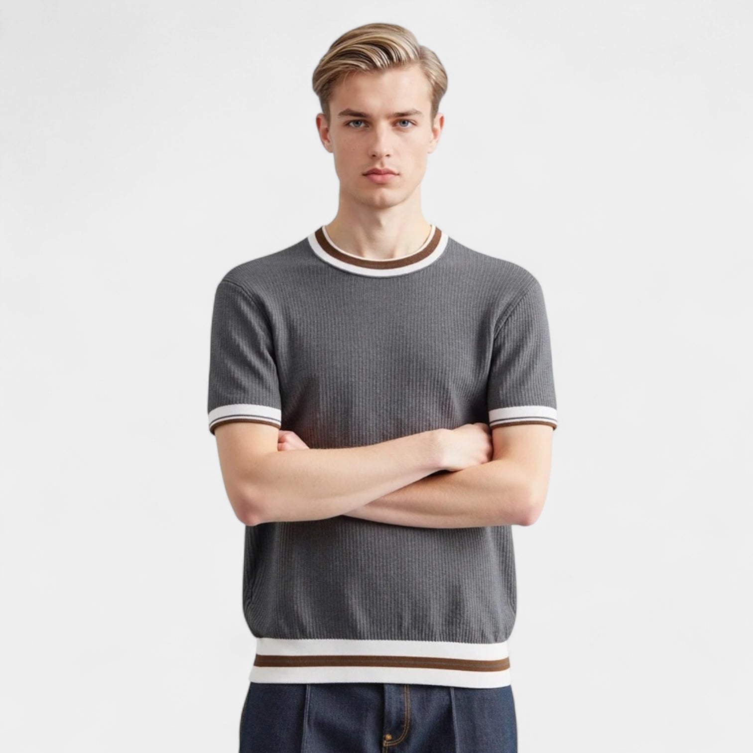 Norrskenberg | Herrstickad T-shirt i Ullmix