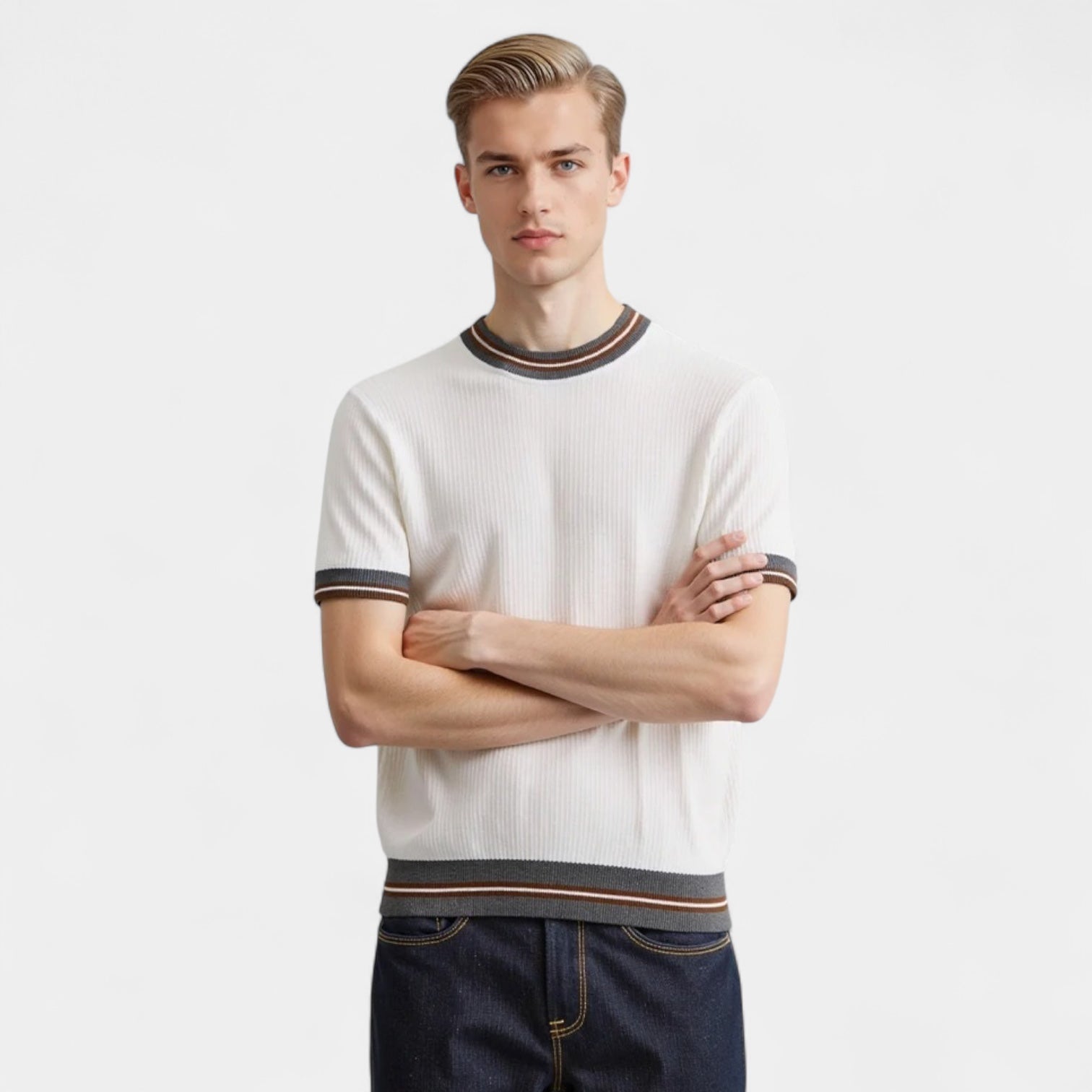 Norrskenberg | Herrstickad T-shirt i Ullmix