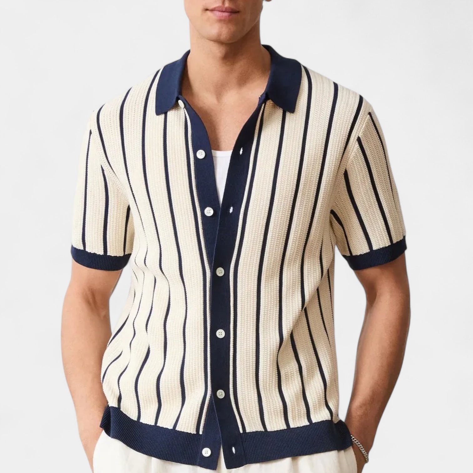 Norrskenberg | Randig Stickad Piké - Polo Shirt