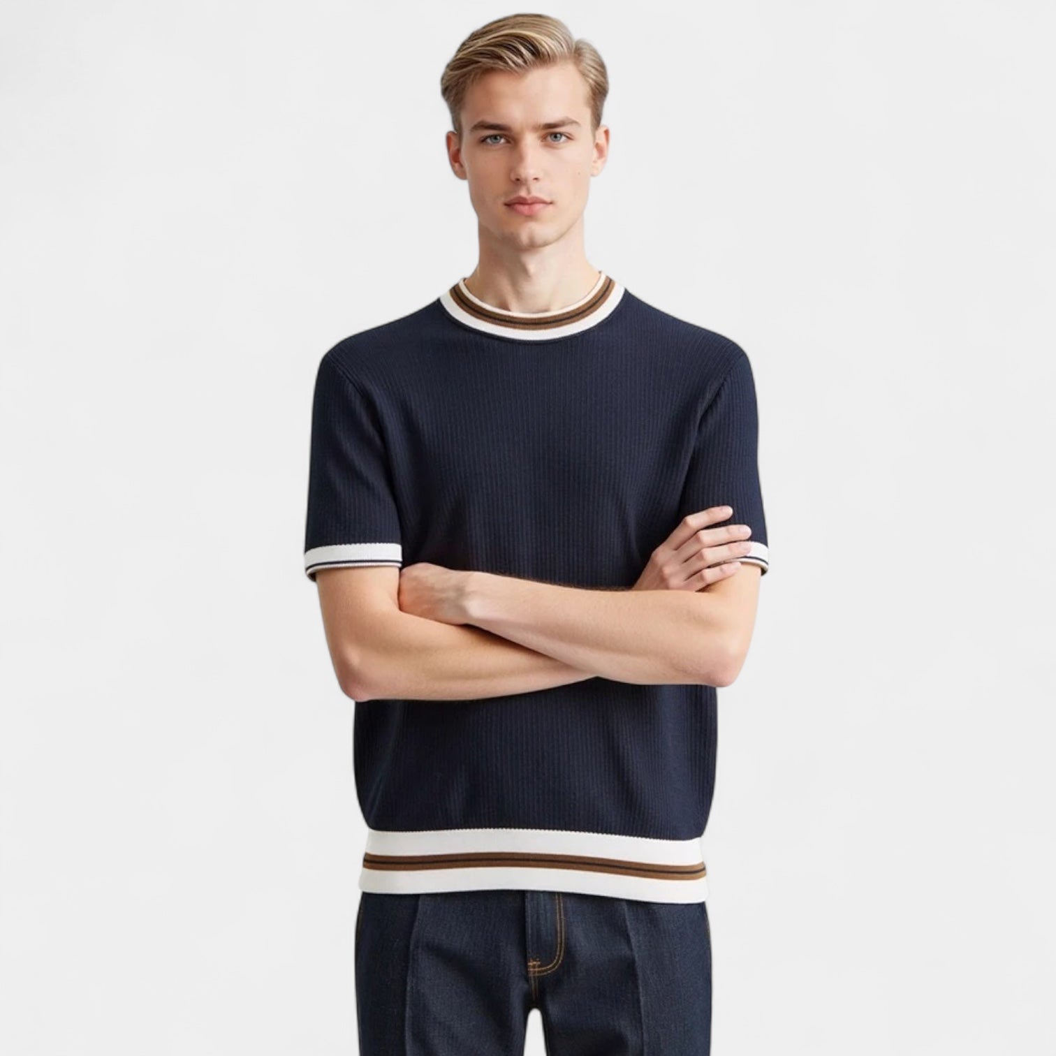 Norrskenberg | Herrstickad T-shirt i Ullmix