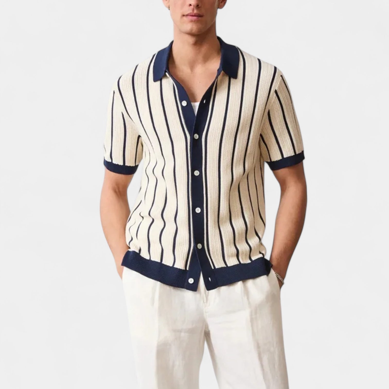 Norrskenberg | Randig Stickad Piké - Polo Shirt